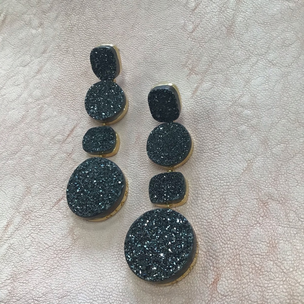 Dark Silver Long Gold Plated Earrings